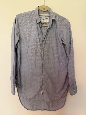 Frank & Eileen Light Blue Dot Casual Button-Down Shirt High Low Hem - Size M
